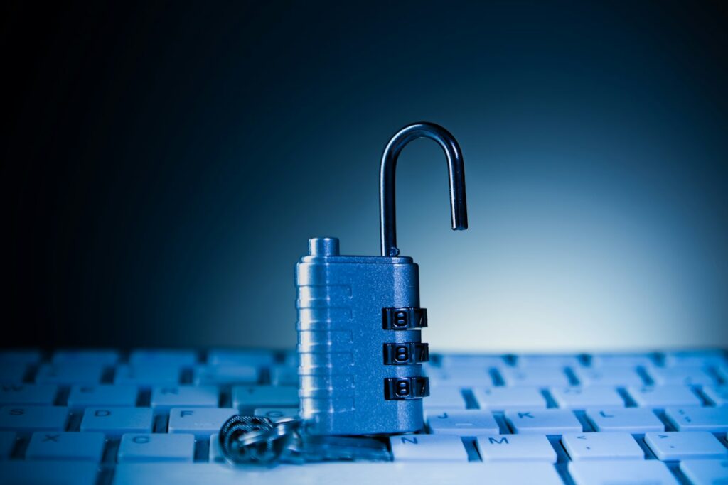 Padlock on a computer keyboard representing website security